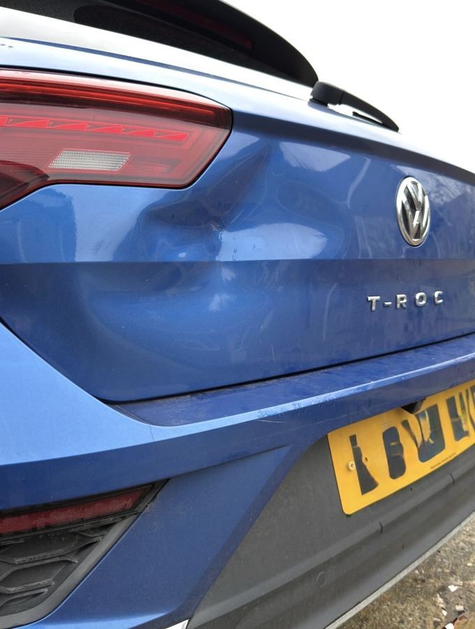 VW T-Roc boot lid dent repair Camberley Surrey before